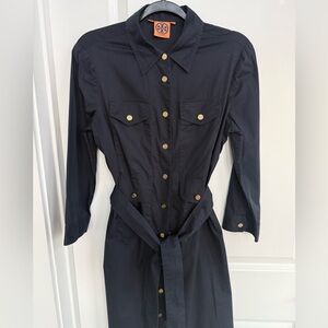 Tory Burch Navy Tie Dress with Gold Buttons